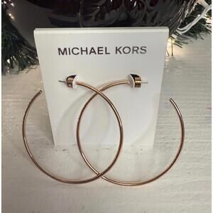 Michael Kors Rose Gold Large Hoop Earrings • MK Logo Stud Backs • NWT